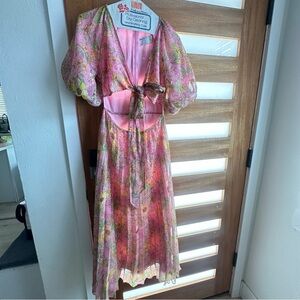 ASOS Tie-front chiffon Floral Pink Maxi Dress size 4